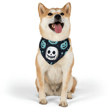 DistinctInk Adjustable Pet Banana Collar with Skele-Ghostly Pumpkin Patch Design for Halloween