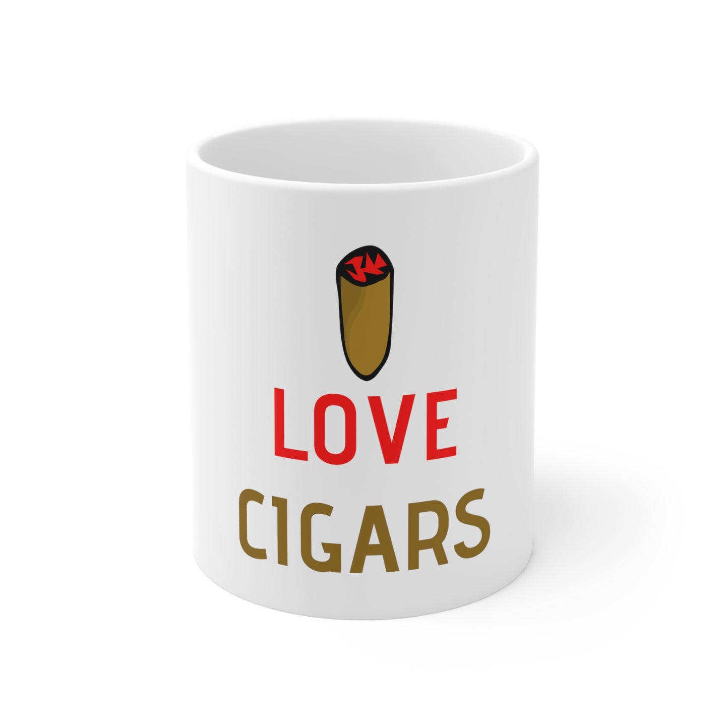 DistinctInk Glossy White Coffee / Tea Mug - I Love Cigars