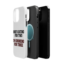 DistinctInk ToughCase for Apple iPhone, Compatible with MagSafe Charging - She's Eating For Two, I'm Drinking for 3