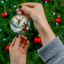 DistinctInk Hanging Ceramic Christmas Tree Ornament Charm with Gold String - Great Gift/Present - 2 3/4 inch Diameter - Angel's Revelation, Promise Fulfilled - Matthew 1:21