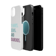 DistinctInk ToughCase for Apple iPhone, Compatible with MagSafe Charging - T-Shirts Jeans and Diamonds