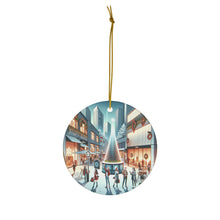 DistinctInk Hanging Ceramic Christmas Tree Ornament Charm with Gold String - Great Gift/Present - 2 3/4 inch Diameter - Modern Urban Holiday Chic
