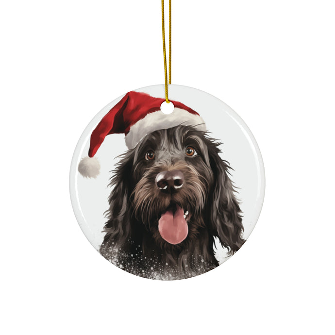 DistinctInk Hanging Ceramic Christmas Tree Ornament with Gold String - Great Gift/Present - 2 3/4 inch Diameter - Spinoni Italiani Design