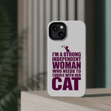 DistinctInk ToughCase for Apple iPhone, Compatible with MagSafe Charging - Strong Woman Needs to Cuddle Cat
