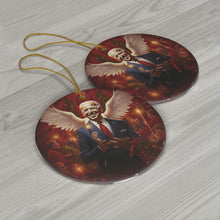 DistinctInk Hanging Ceramic Christmas Tree Ornament Charm with Gold String - Great Gift/Present - 2 3/4 inch Diameter - Biden's Merry Christmas Angel Wings