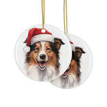 DistinctInk Hanging Ceramic Christmas Tree Ornament with Gold String - Great Gift/Present - 2 3/4 inch Diameter - Collie Design