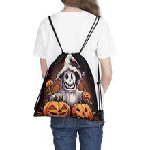 DistinctInk Drawstring Bag / Backpack with Trick or Treat Ghost-O-Lantern Design for Halloween