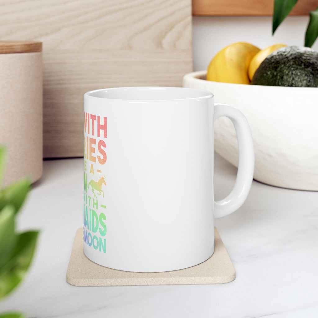 Glossy White Coffee / Tea Mug - Play With Fairs Ride Unicorn Mermaids Moon, view 7