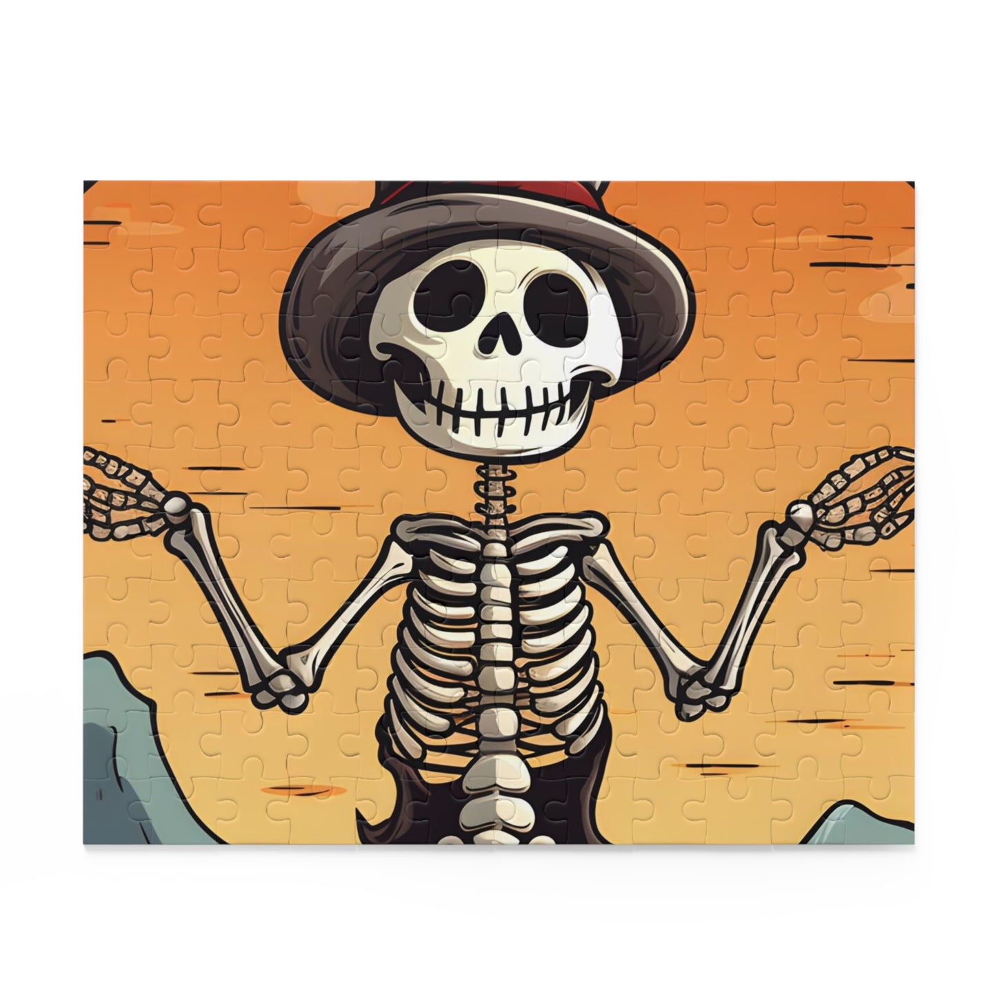DistinctInk Jigsaw Puzzle with Skelefun Halloween Design for Halloween