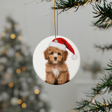 DistinctInk Hanging Ceramic Christmas Tree Ornament with Gold String - Great Gift/Present - 2 3/4 inch Diameter - Poodle Puppy Design