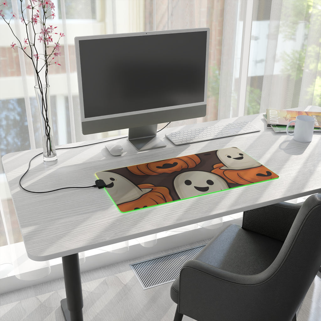 LED Gaming Mouse Pad with Haunted Skeleton Pumpkin Patch Design for Halloween, view 10
