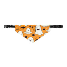 DistinctInk Adjustable Pet Banana Collar with Ghoulish Bats and Pumpkins Design for Halloween