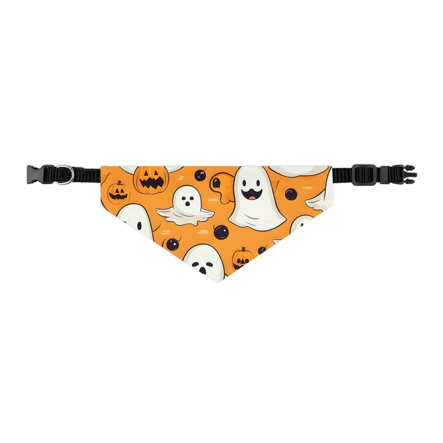 DistinctInk Adjustable Pet Banana Collar with Ghoulish Bats and Pumpkins Design for Halloween