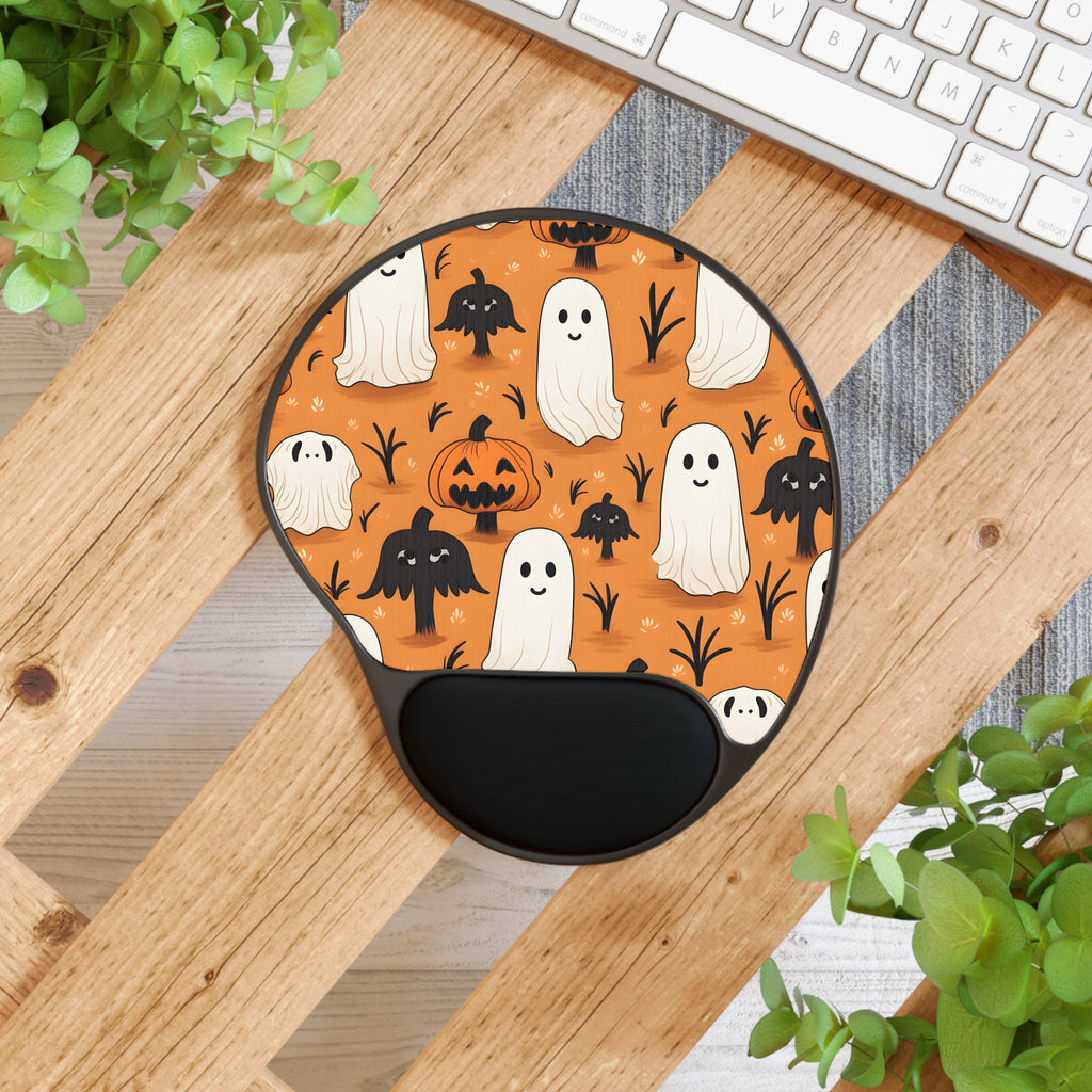 Mouse Pad with Wrist Rest with Ghost Skeleton Pumpkin Cartoons Design for Halloween, view 4
