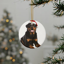 DistinctInk Hanging Ceramic Christmas Tree Ornament with Gold String - Great Gift/Present - 2 3/4 inch Diameter - Rottweiler Design