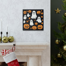 DistinctInk Canvas Wall Art with Ghost Skeleton Pumpkin Cartoon for Halloween