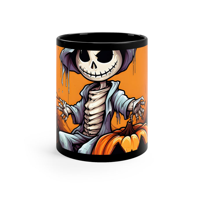 DistinctInk Black Coffee Mug - Haunted Jack-O'-Skeleton for Halloween