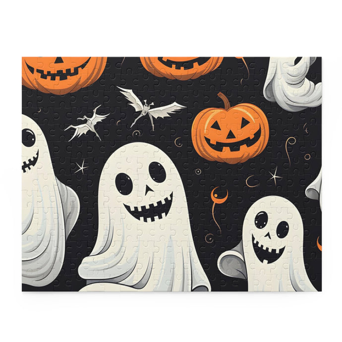 DistinctInk Jigsaw Puzzle with Spooky Skeleton Pumpkin Patch Design for Halloween