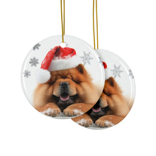 DistinctInk Hanging Ceramic Christmas Tree Ornament with Gold String - Great Gift/Present - 2 3/4 inch Diameter - Chow Chow Design