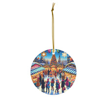 DistinctInk Hanging Ceramic Christmas Tree Ornament Charm with Gold String - Great Gift/Present - 2 3/4 inch Diameter - Winter Market of Celebrations