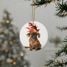 DistinctInk Hanging Ceramic Christmas Tree Ornament with Gold String - Great Gift/Present - 2 3/4 inch Diameter - Brussel Griffon Design