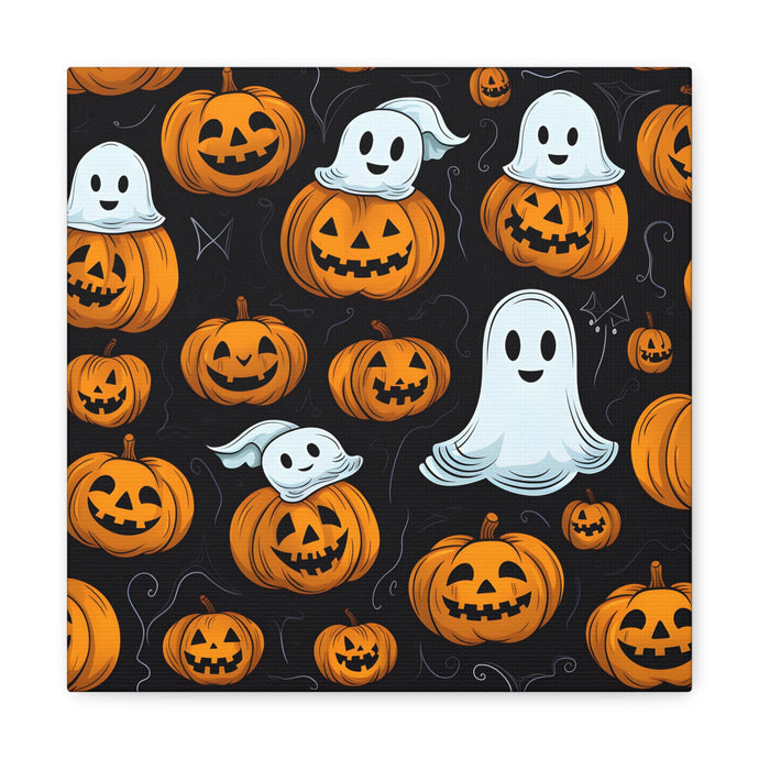DistinctInk Canvas Wall Art with Ghost Skeleton Cartoon Pumpkin for Halloween
