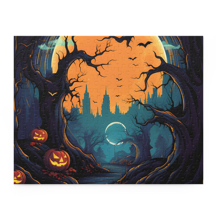 DistinctInk Jigsaw Puzzle with Haunted Evening Nightmare Design for Halloween