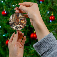 DistinctInk Hanging Ceramic Christmas Tree Ornament Charm with Gold String - Great Gift/Present - 2 3/4 inch Diameter - Christmas Coziness with Pets