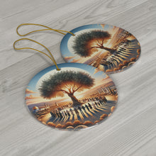 DistinctInk Hanging Ceramic Christmas Tree Ornament Charm with Gold String - Great Gift/Present - 2 3/4 inch Diameter - Olive Branch of Unity
