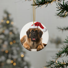 DistinctInk Hanging Ceramic Christmas Tree Ornament with Gold String - Great Gift/Present - 2 3/4 inch Diameter - Leonberger Design