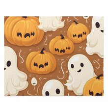 DistinctInk Jigsaw Puzzle with Ghastly Skeleton Pumpkin Cartoon Design for Halloween