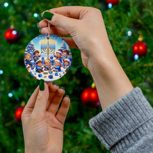 DistinctInk Hanging Ceramic Christmas Tree Ornament Charm with Gold String - Great Gift/Present - 2 3/4 inch Diameter - Hanukkah and Christmas Joy