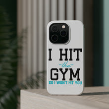 DistinctInk ToughCase for Apple iPhone, Compatible with MagSafe Charging - I Hit the Gym So I Won't Hit You