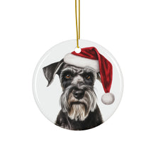 DistinctInk Hanging Ceramic Christmas Tree Ornament with Gold String - Great Gift/Present - 2 3/4 inch Diameter - Standard Schnauzer Design