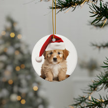 DistinctInk Hanging Ceramic Christmas Tree Ornament with Gold String - Great Gift/Present - 2 3/4 inch Diameter - Lagotti Romagnoli Puppy Design