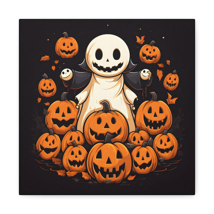 DistinctInk Canvas Wall Art with Spooky Skeleton Pumpkin Patch for Halloween