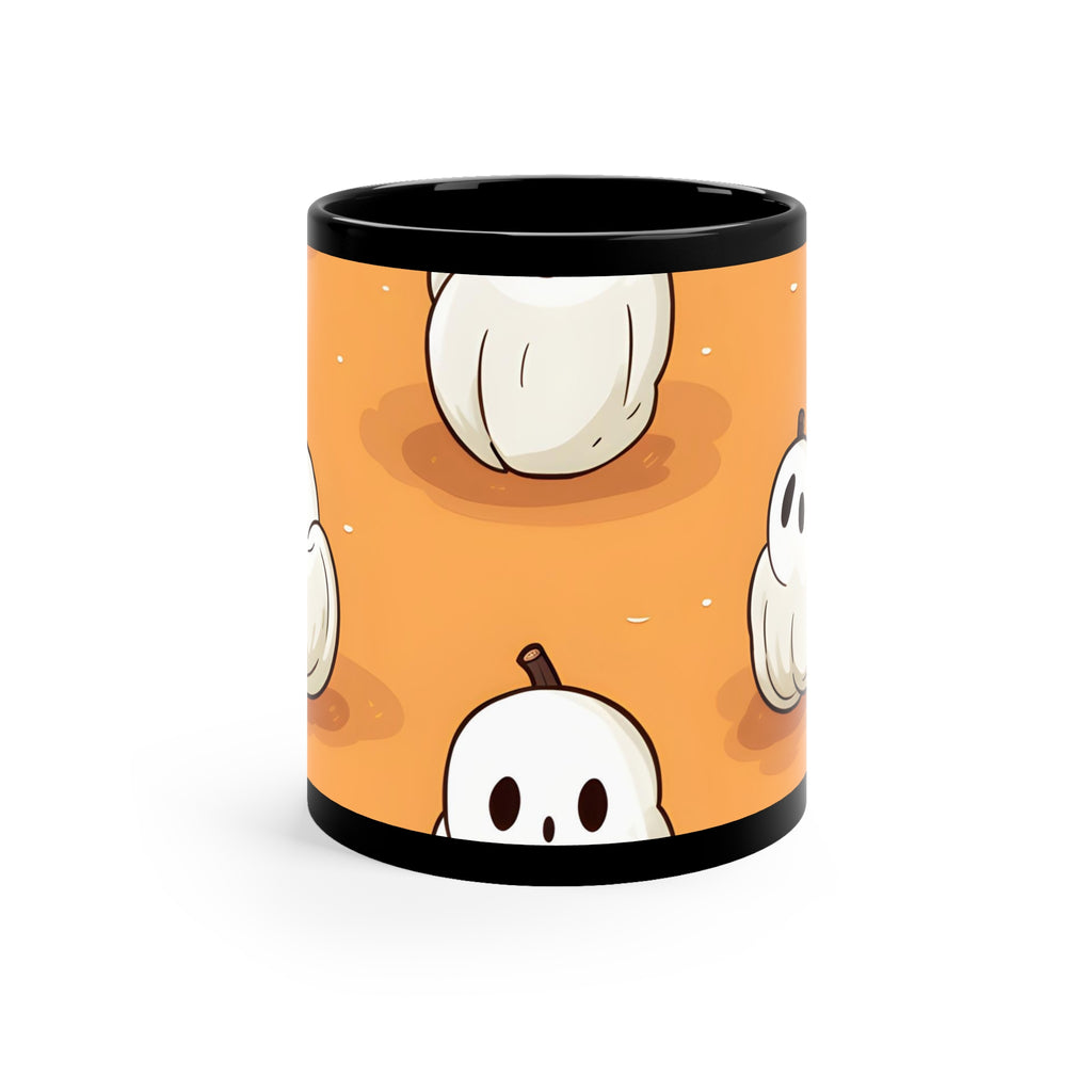 Black Coffee Mug - Ghastly Skeleton Pumpkin adorned for Halloween