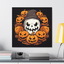 DistinctInk Canvas Wall Art with Spooky Skeleton Pumpkin Patch for Halloween