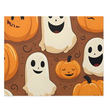 DistinctInk Jigsaw Puzzle with "Boo-ttifull Skeleton Cartoon Pattern Pumpkin" Design for Halloween