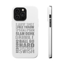DistinctInk ToughCase for Apple iPhone, Compatible with MagSafe Charging - Basketball Word Art Jump Shot Free Throw