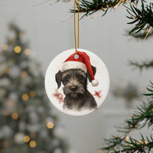 DistinctInk Hanging Ceramic Christmas Tree Ornament with Gold String - Great Gift/Present - 2 3/4 inch Diameter - Cesky Terrier Puppy Drawing Design