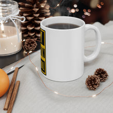DistinctInk Glossy White Coffee / Tea Mug - May Contain Alcohol Warning Sign