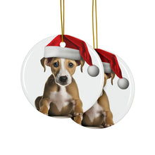 DistinctInk Hanging Ceramic Christmas Tree Ornament with Gold String - Great Gift/Present - 2 3/4 inch Diameter - Whippet Puppy Design
