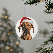 DistinctInk Hanging Ceramic Christmas Tree Ornament with Gold String - Great Gift/Present - 2 3/4 inch Diameter - Rhodesian Ridgeback Design