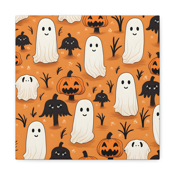 DistinctInk Canvas Wall Art with Ghost Skeleton Pumpkin Cartoons for Halloween
