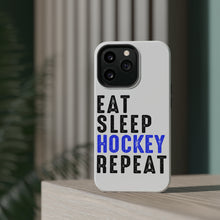 DistinctInk ToughCase for Apple iPhone, Compatible with MagSafe Charging - Eat Sleep Hockey Repeat