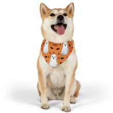 DistinctInk Adjustable Pet Banana Collar with Ghost Skeleton Cartoon Pumpkin Design for Halloween