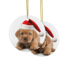 DistinctInk Hanging Ceramic Christmas Tree Ornament with Gold String - Great Gift/Present - 2 3/4 inch Diameter - Pulik Puppy Design