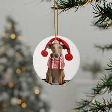 DistinctInk Hanging Ceramic Christmas Tree Ornament with Gold String - Great Gift/Present - 2 3/4 inch Diameter - Azawakh Puppy Design