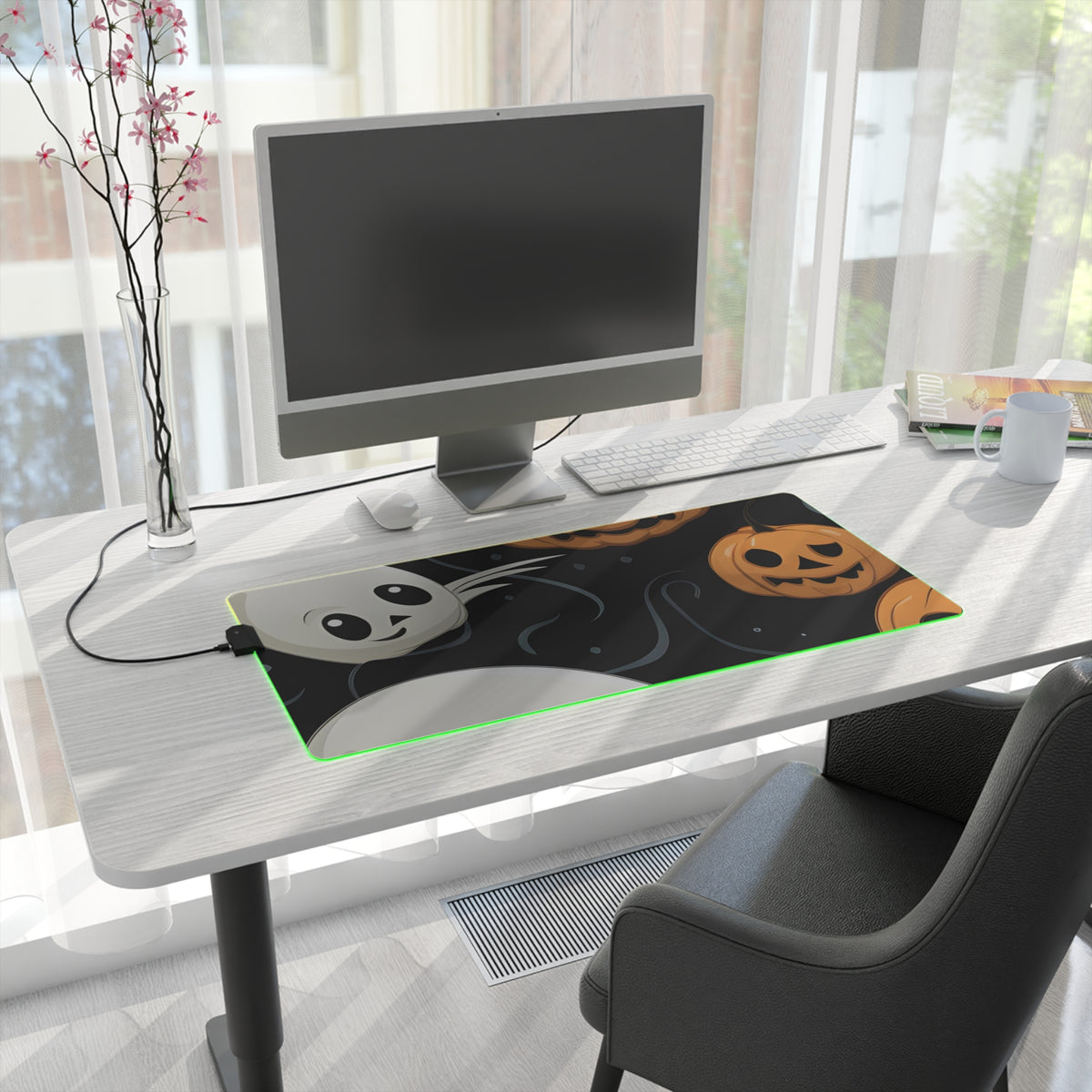 LED Gaming Mouse Pad with Ghost Skeleton Pumpkin Pattern Design for Halloween, view 16